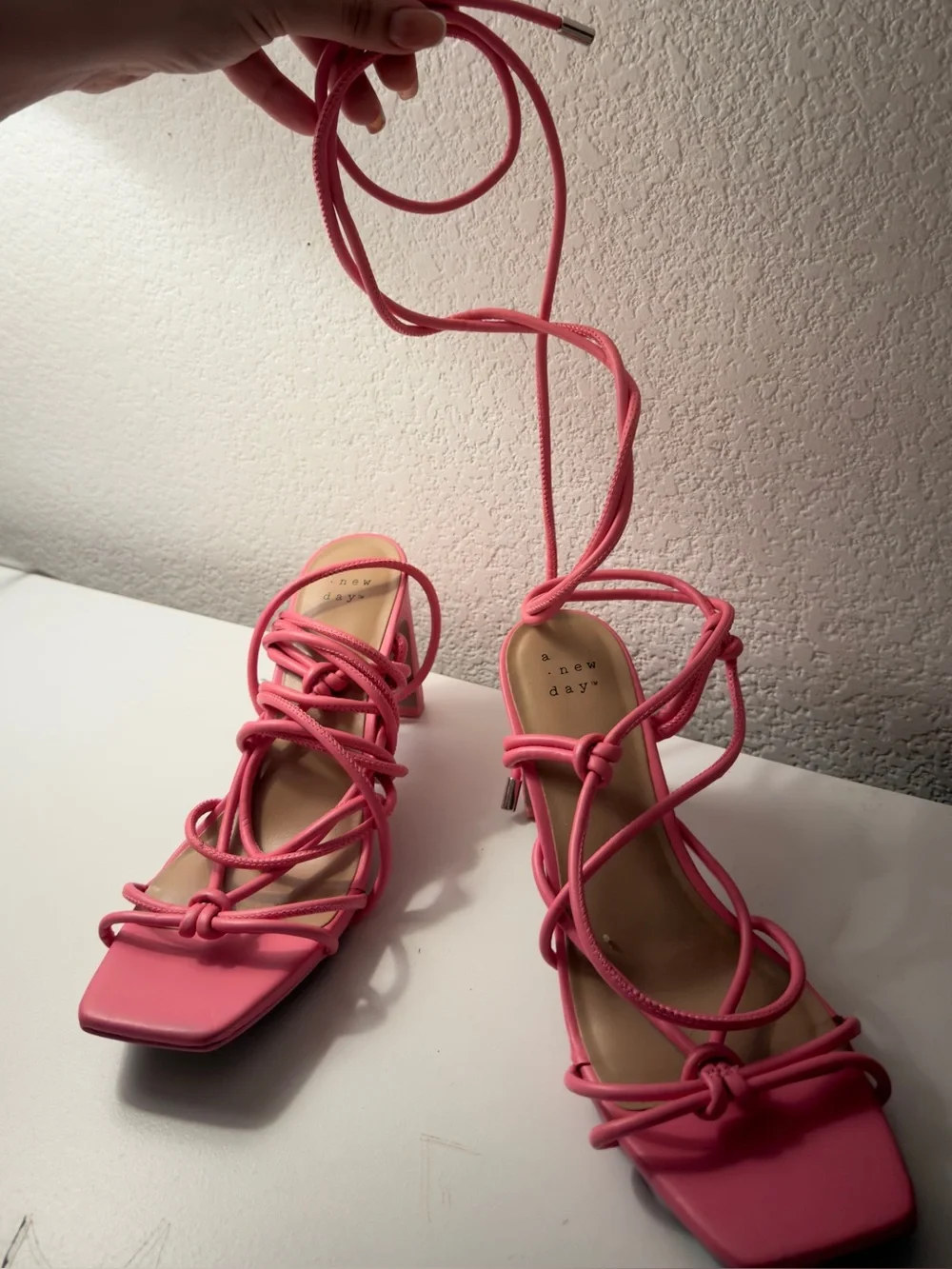a new day Hot Pink Lace-Up Strappy Heeled Sandals